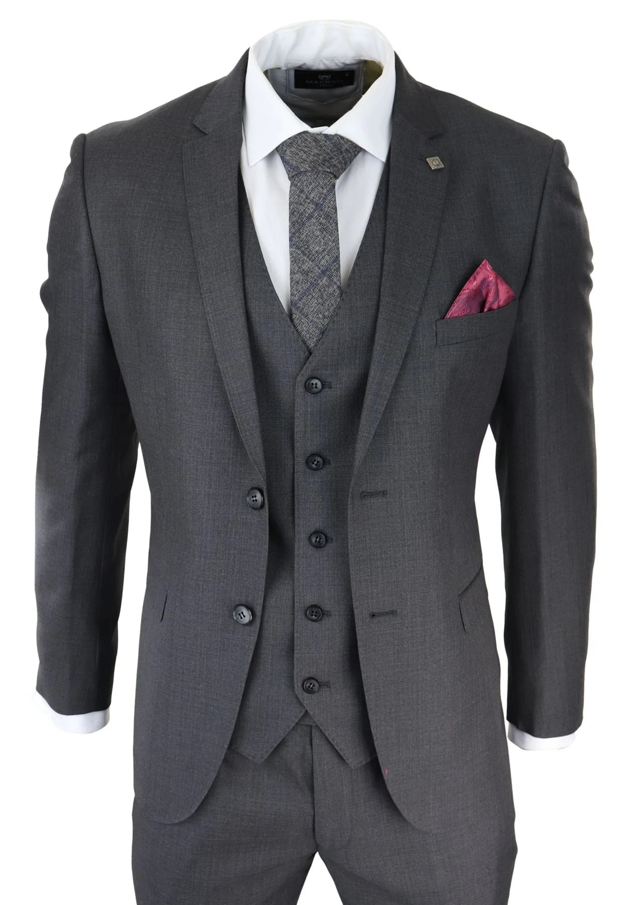 Mens Dark Grey Charcoal 3 Piece Suit Classic Stitch Wedding Summer Prom Classic