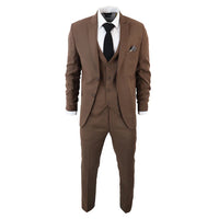 IM1 Men's Classic Brown Plain Tailored Fit 3-Piece Suit