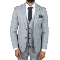 Mark Men's Light Blue 3-Piece Tweed Check Tailored Fit Suit