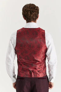 Regent - Men's Wine 3 Piece Prince Of Wales Checked Suit