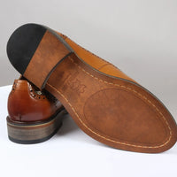 Ross - Men's Floral Print Leather Brown Brogue Shoes