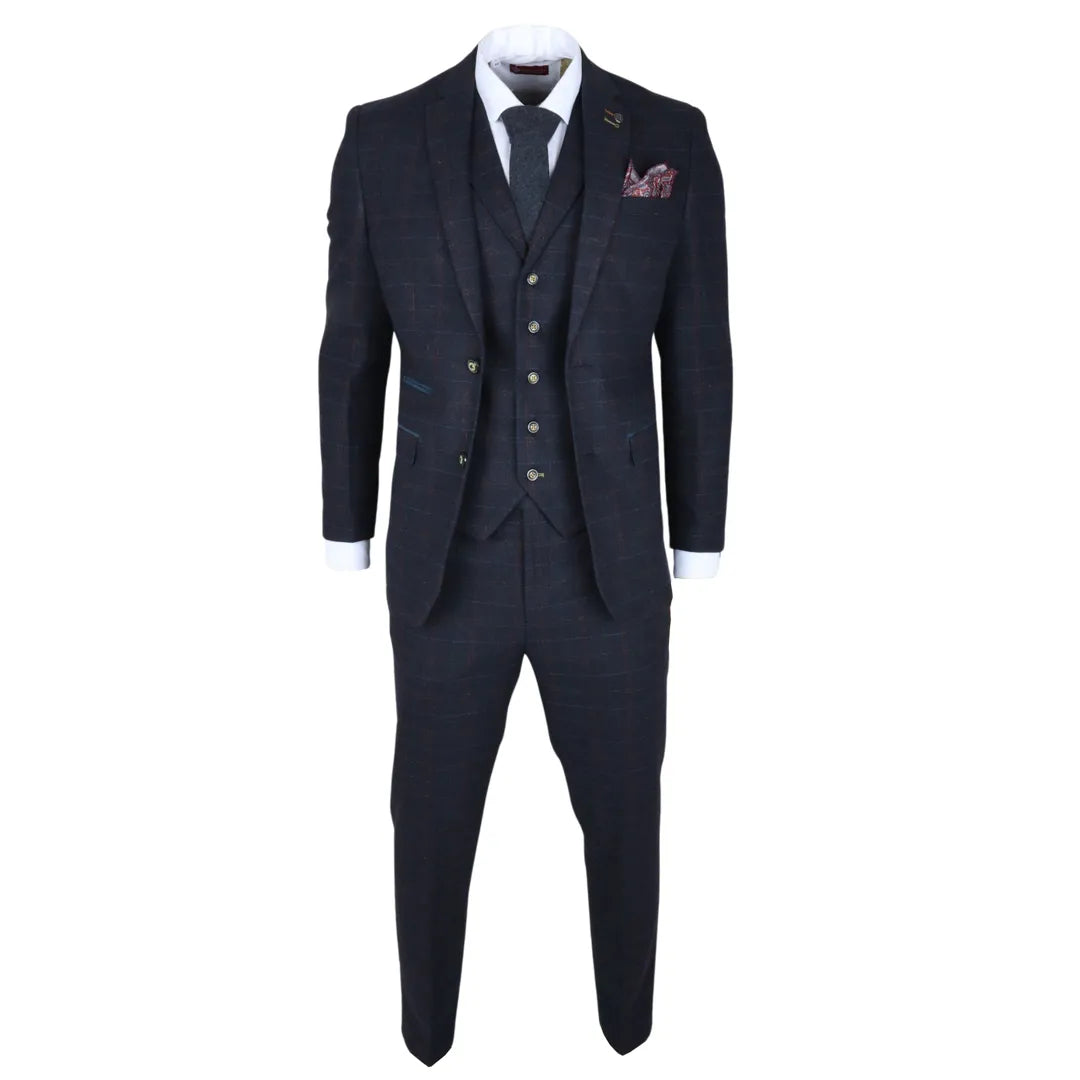 Ryan Men's Navy 3-Piece Tweed Slim Fit Suit