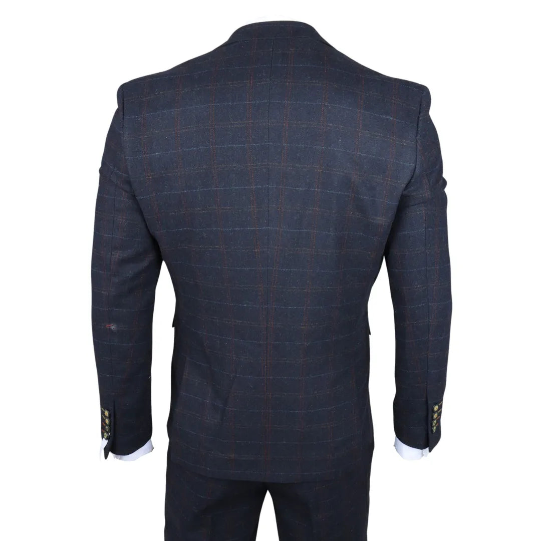 Ryan Men's Navy 3-Piece Tweed Slim Fit Suit