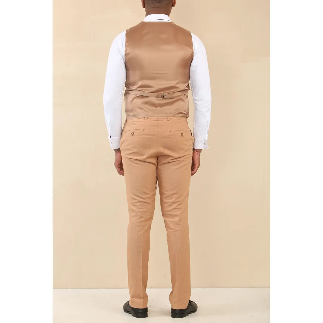 TP-23 - Men's Camel 3 Piece Linen Summer Wedding Suit