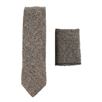 281 - Men's Oak Herringbone Tweed Wool Tie & Handkerchief 2"