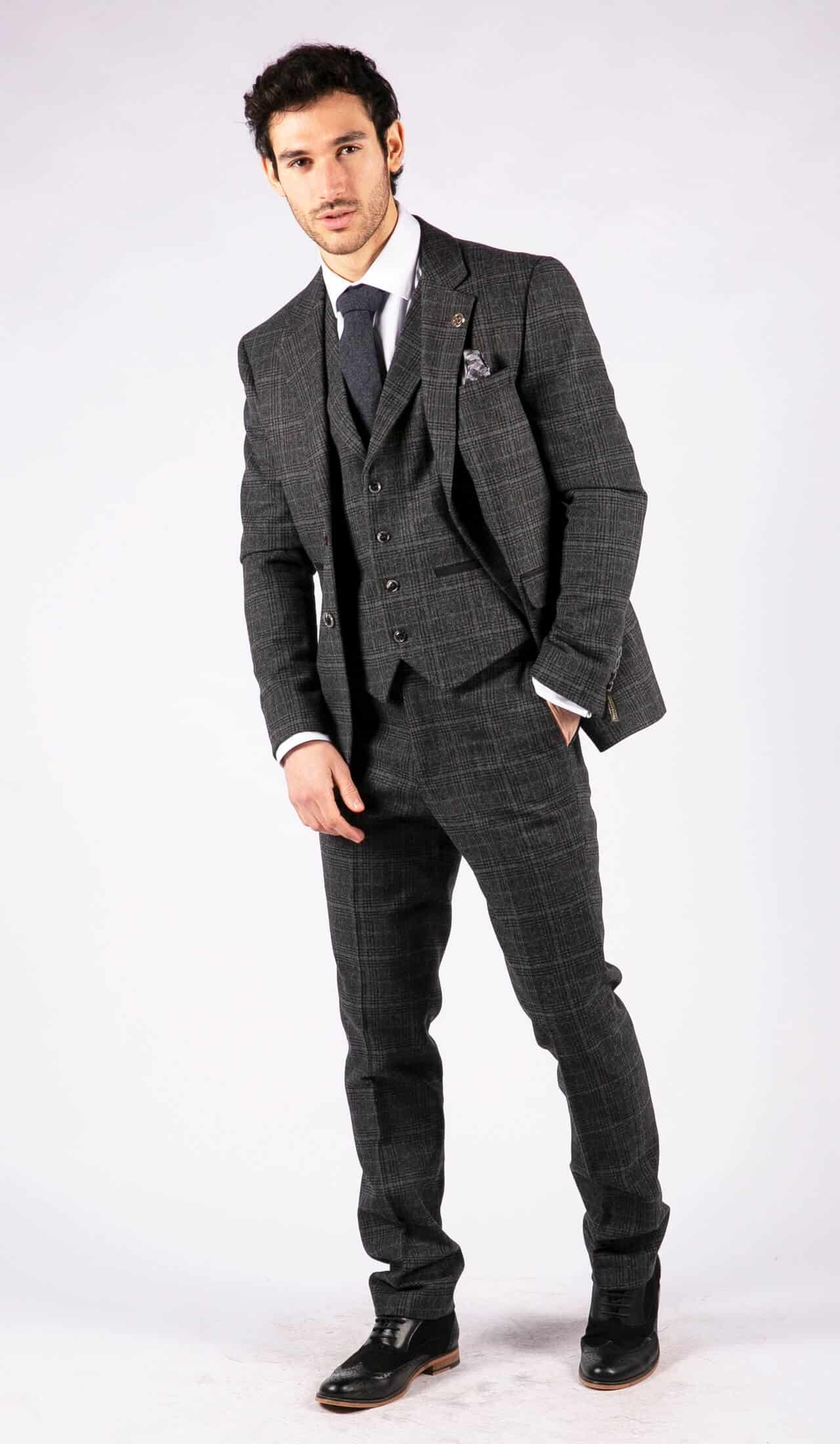 Men's Grey Tartan Check 3 Piece Suit