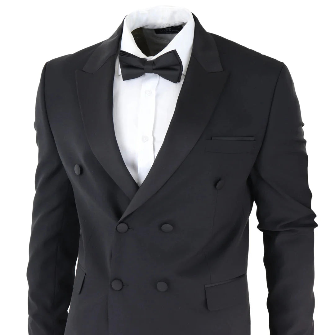 AK-22 - Men's Double Breasted Black Tuxedo Dinner Wedding Suit
