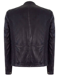 Real Leather Navy-Blue Biker Jacket for Men