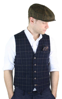 Cavani Shelby - Men's Navy-Blue Check Tweeed Waistcoat