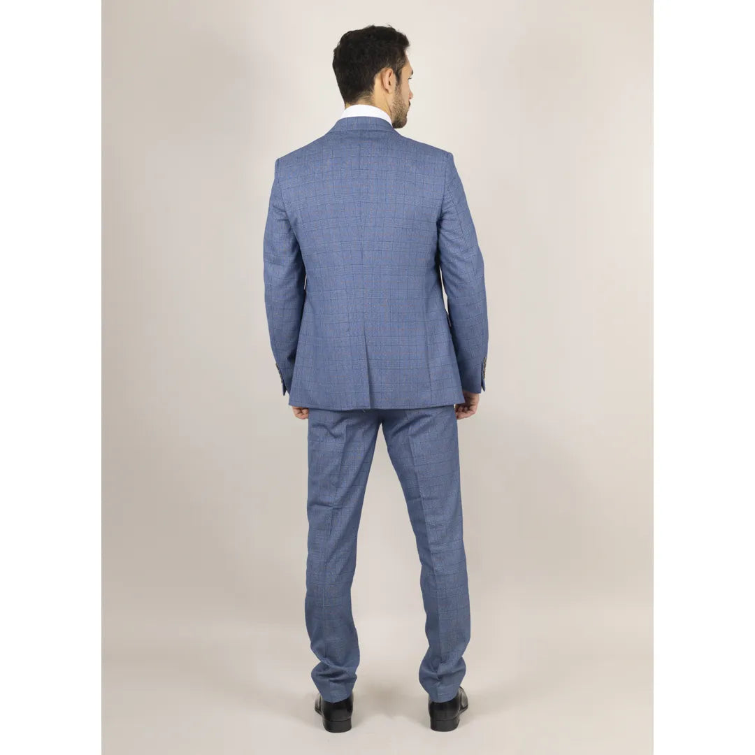 Earl Men's 3-Piece Blue Checked Tailored Suit