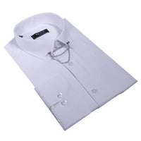 Men's White Button Down Poplin Shirt With Bar & Chain Formal Classic