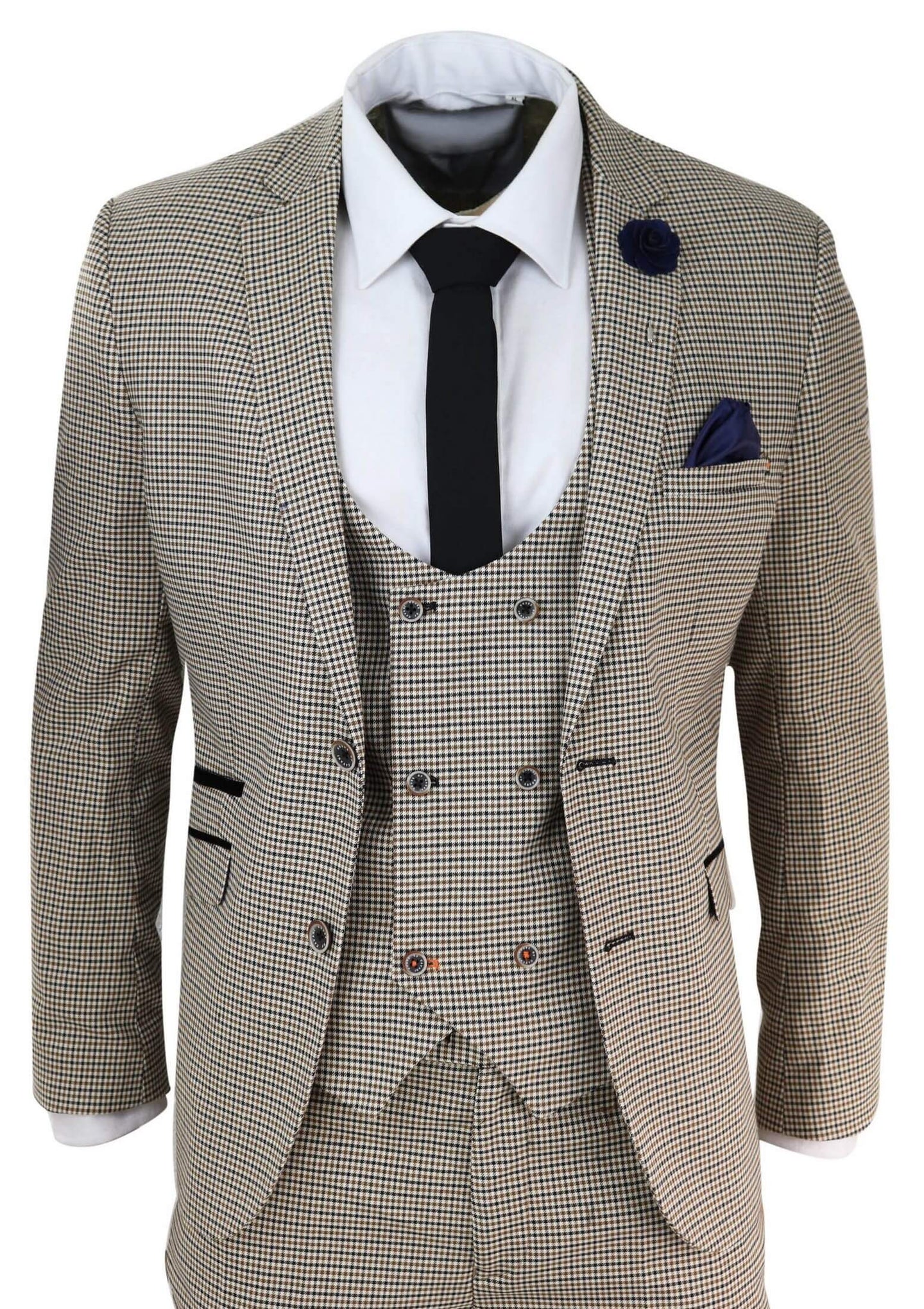 Mens Beige Navy Check Suit