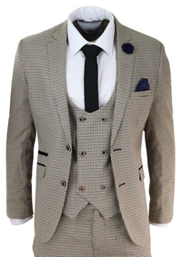Mens Beige Navy Check Suit