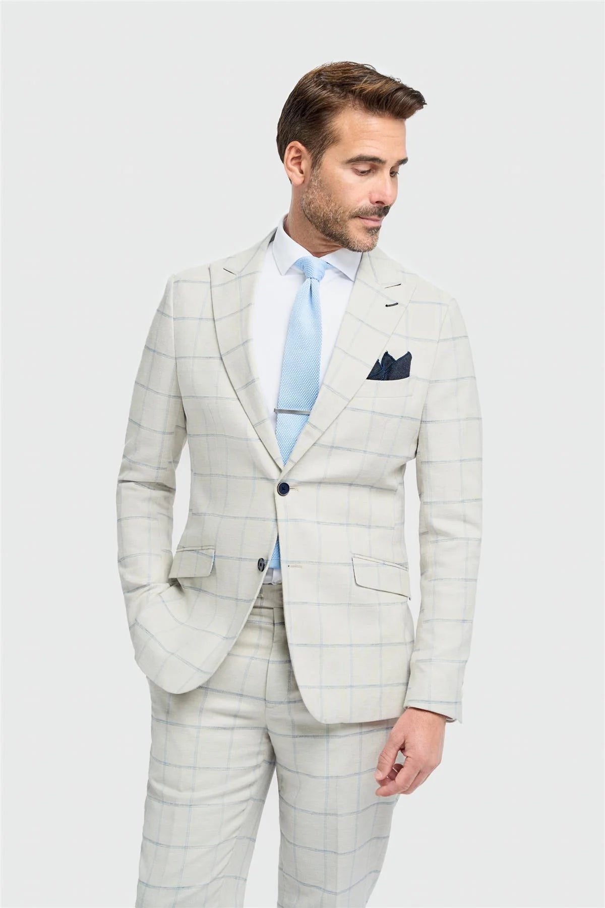 Gabriel - Men's Grey 2 Piece Linen Checked Suit