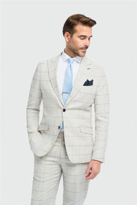 Gabriel - Men's Grey 2 Piece Linen Checked Suit