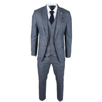 Gisborne Men's 3-Piece Navy Checked Suit with Mustard Accents