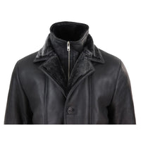 Men's 3/4 Duffle Jacket Sheepskin Long Button Zip Warm - Black