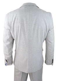 Mens 3 Piece Light Grey Black Check Suit Tailored Fit Retro Vintage Classic Smart