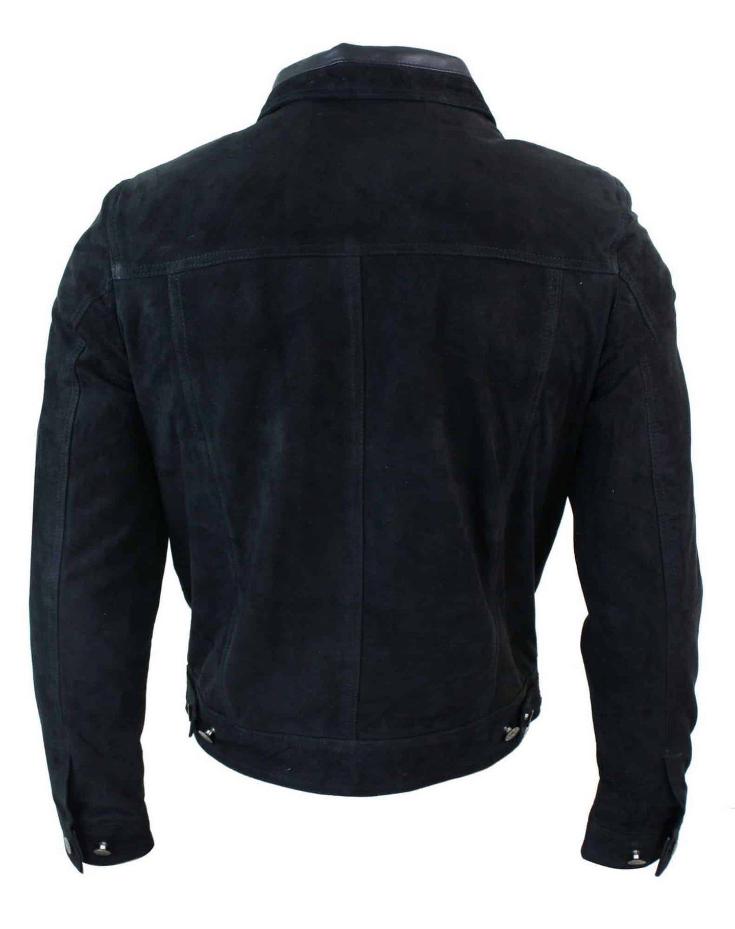 Real Suede Leather Mens Vintage Short Denim Style Retro Jean Jacket Casual - Black Color