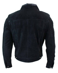 Real Suede Leather Mens Vintage Short Denim Style Retro Jean Jacket Casual - Black Color