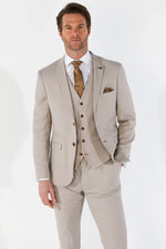 Mayfair - Men's 3 Peice Beige Birdseye Wedding Suit