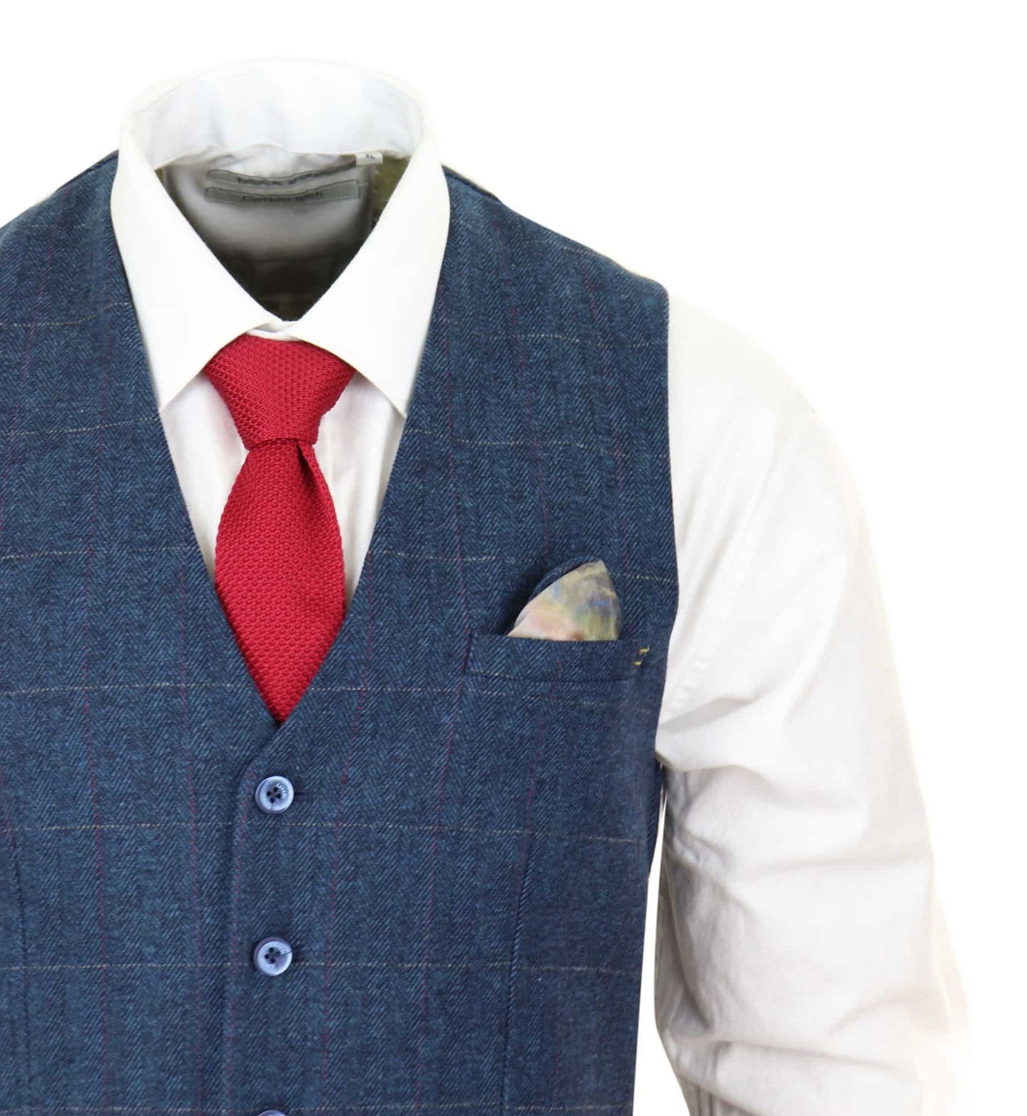 Men Blue Check Tweed Waistcoat - Cavani Carnegi