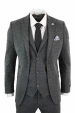 Men's Charcoal Grey 3 Piece Tweed Herringbone Suit - STZ11