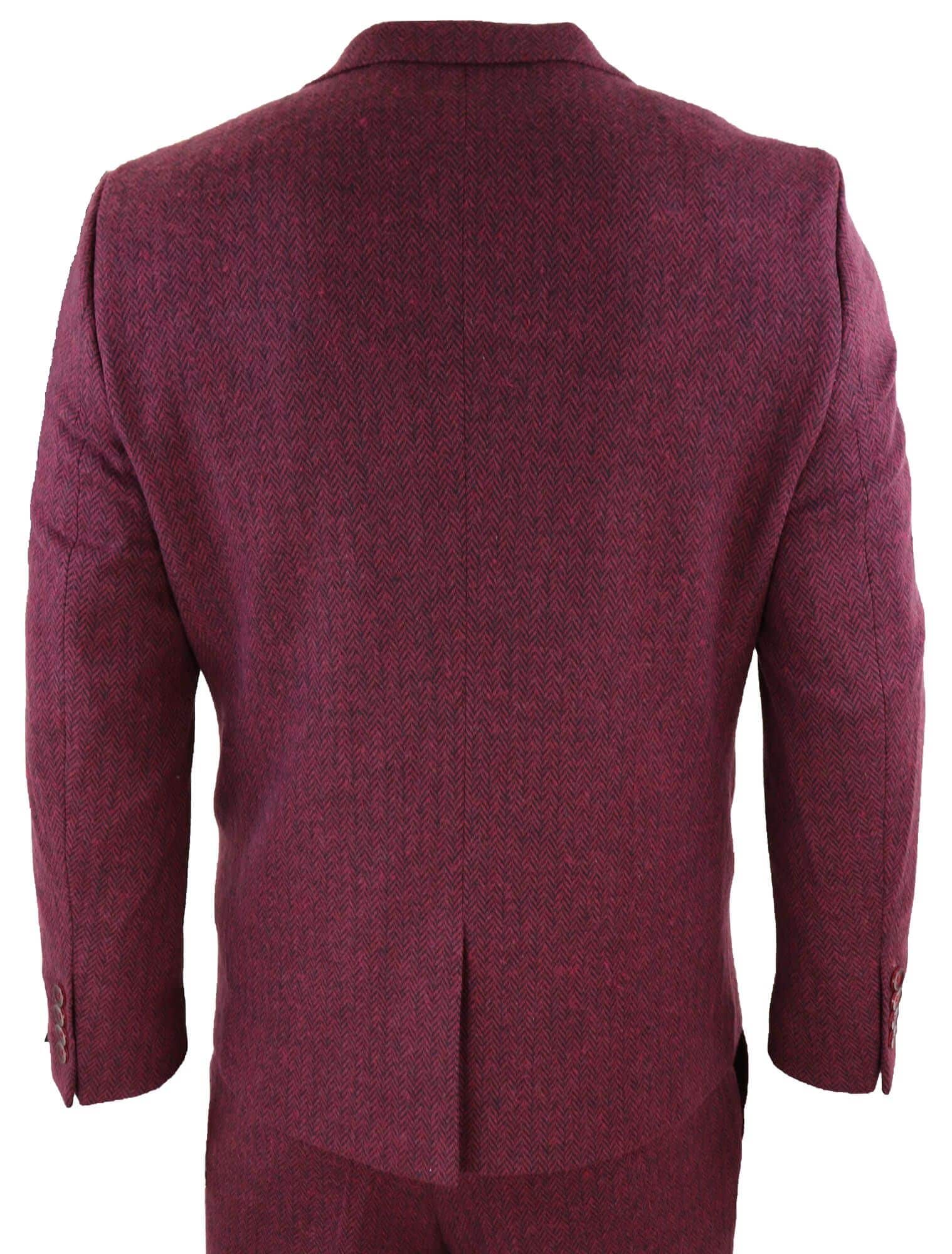 Men's Herringbone Wine Maroon 3 Piece Tweed Suit - STZ11