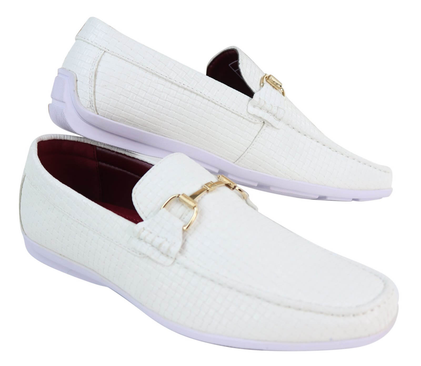 Mens Black Weave PU Leather Loafers