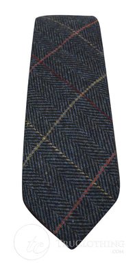 Mens Tweed Herringbone Textured Marc Darcy Ties Classic Vintage Retro Eton Navy Blue