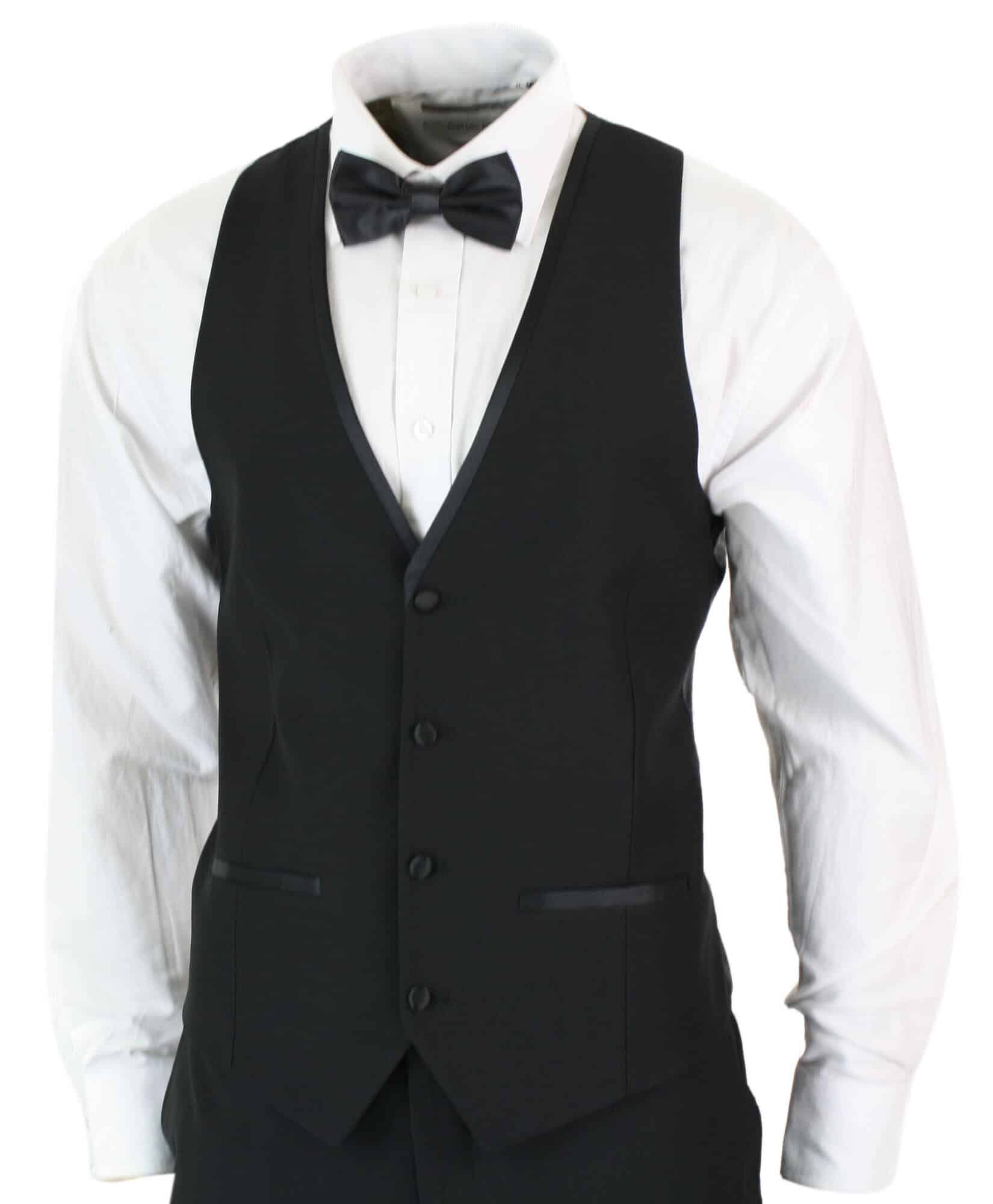 Paul Andrew Regent Black - Mens 3 Piece Black Classic Satin Tuxedo Dinner Suit Tailored Fit Wedding Prom