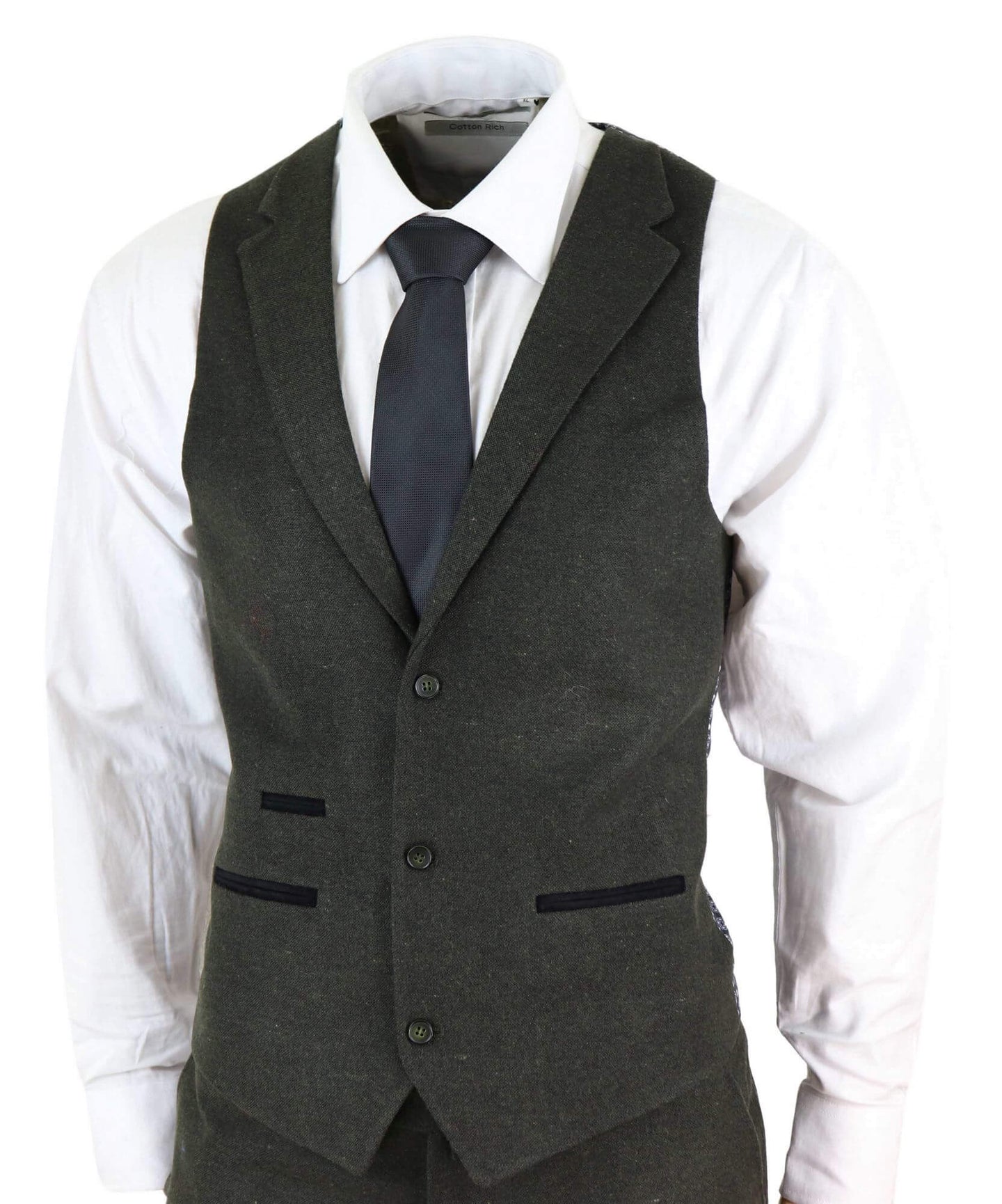 Mens Olive Green Wool Tweed 3 Piece Suit - STZ11