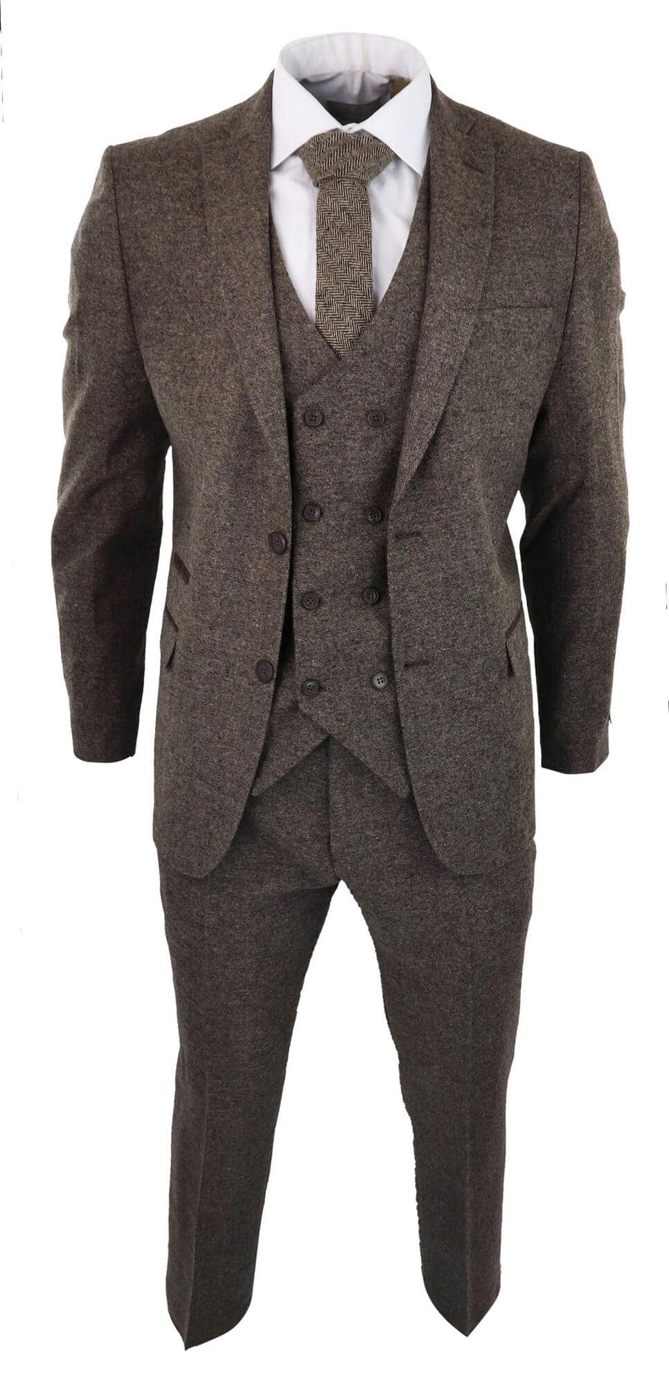 Mens Oak Brown 3 Piece Suit with Double Breasted Waistcoat