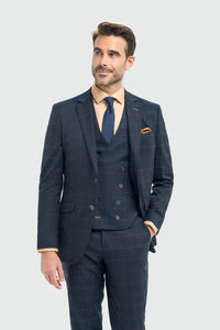 Torino - Men's 3 Piece Tailored Fit Navy Check Suit