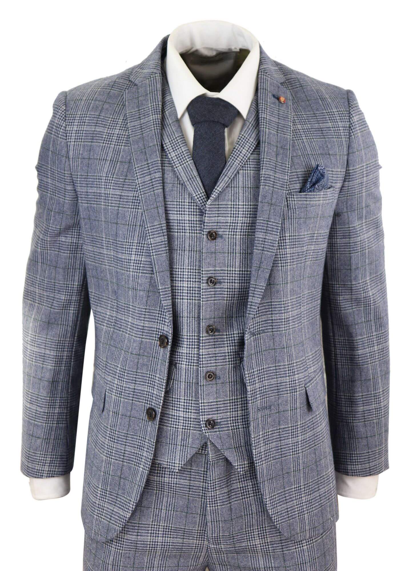 Harry Brown - Men's Grey-Blue Prince of Whales 3 Piece Suit