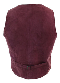 Mens Waistcoat Gilet Real Genuine Suede Leather Retro Vintage Western Vest Burgundy