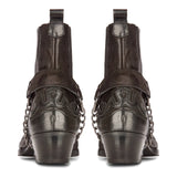 Mens Western Black Cowboy Boots Vintage Pointed Knight Ankle Country Boot Riding Real Leather