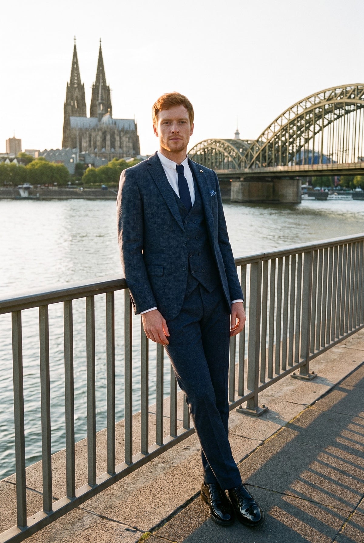 Look #382 styled with Pánský třídílný oblek v tmavě modré barvě s dvouřadou vestou