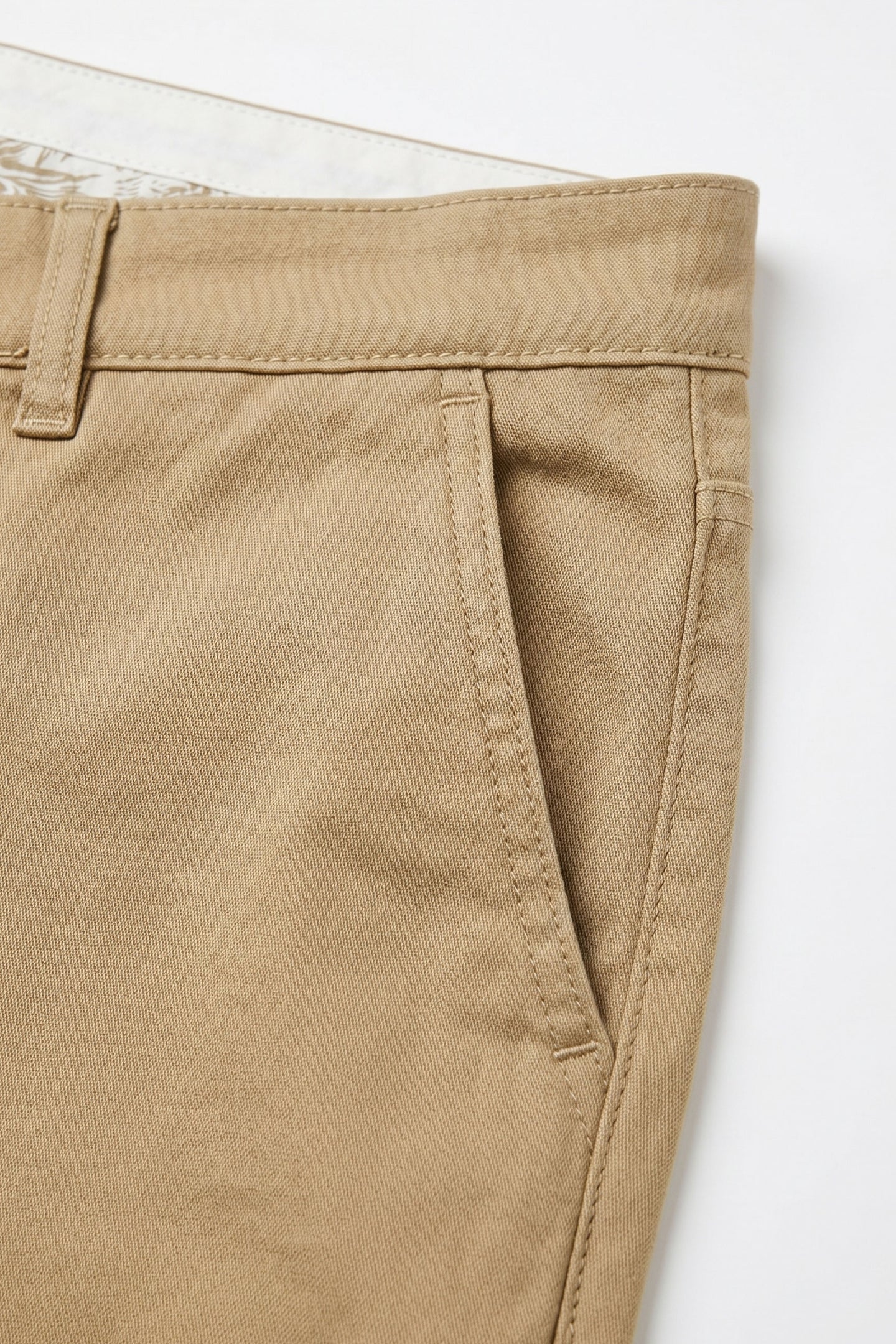 Pánské khaki chino kalhoty z letního materiálu Tencel z lněné směsi