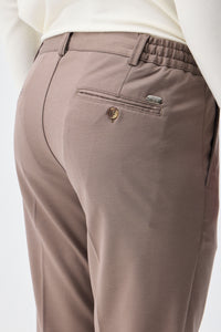 Pánské taupe hnědé elegantní kalhoty se stahovací šňůrkou, zúžený střih