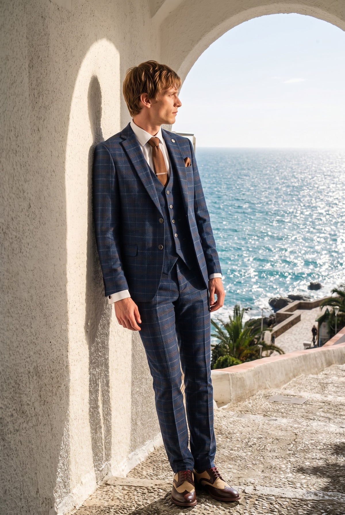 Look #936 styled with Pánský tmavě modrý kostkovaný třídílný oblek - Paul Andrew Kenneth