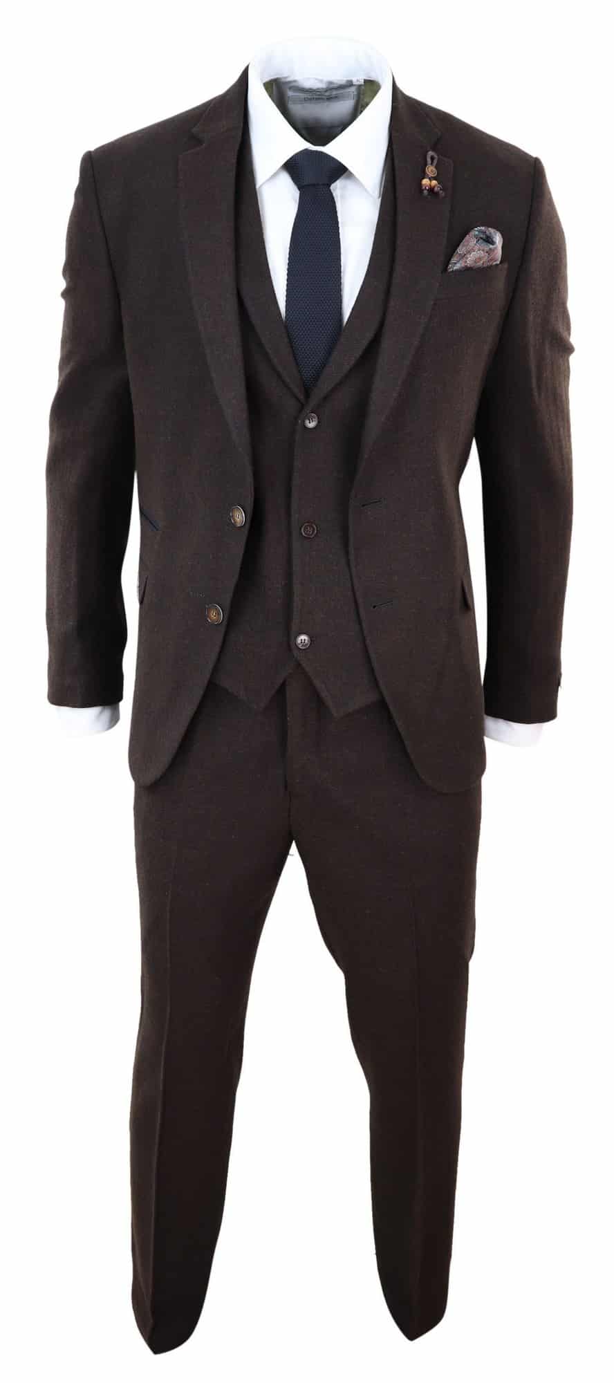 Brown Herringbone Tweed 3 Piece Suit