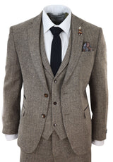 Oak-Brown Herringbone Tweed 3 Piece Suit
