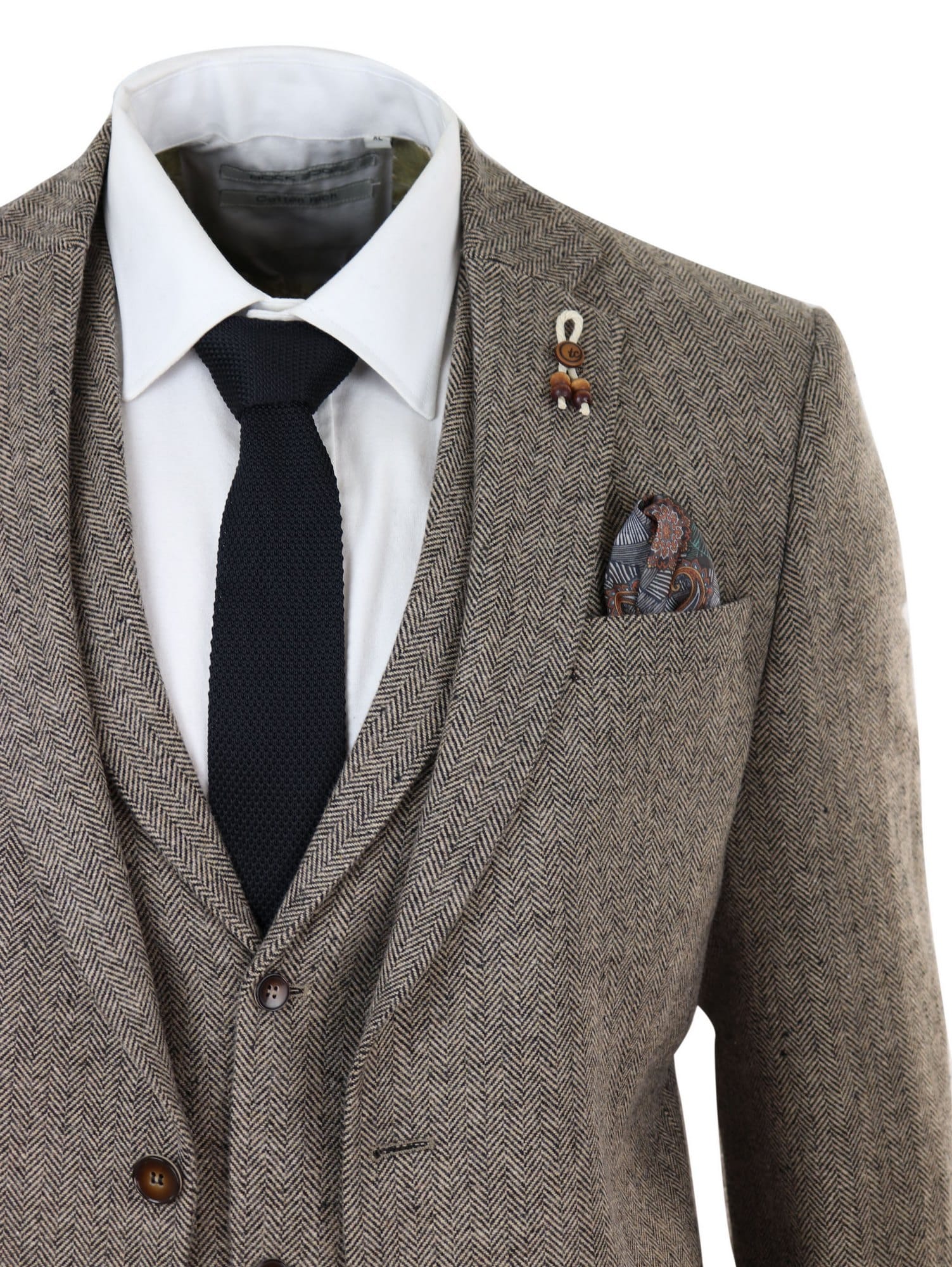 Oak-Brown Herringbone Tweed 3 Piece Suit
