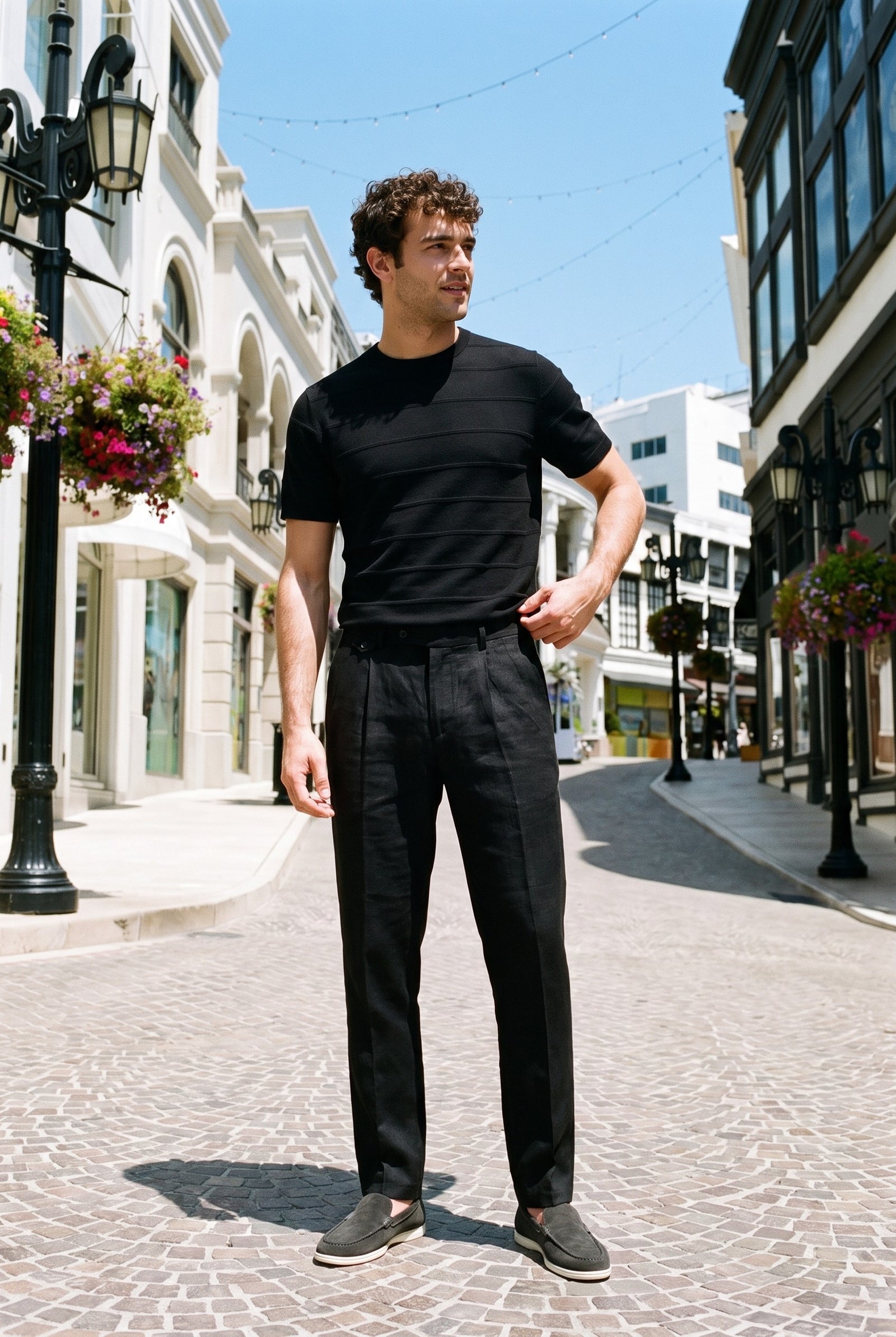 Look #876 styled with Černé texturované pletené tričko pro muže