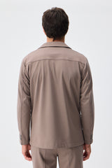 Pánské elegantní ležérní sako z měkkého žerzeje v taupe hnědé barvě