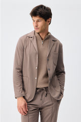 Pánské elegantní ležérní sako z měkkého žerzeje v taupe hnědé barvě