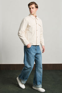 Pánská béžová bavlněná keprová bunda - overshirt trucker