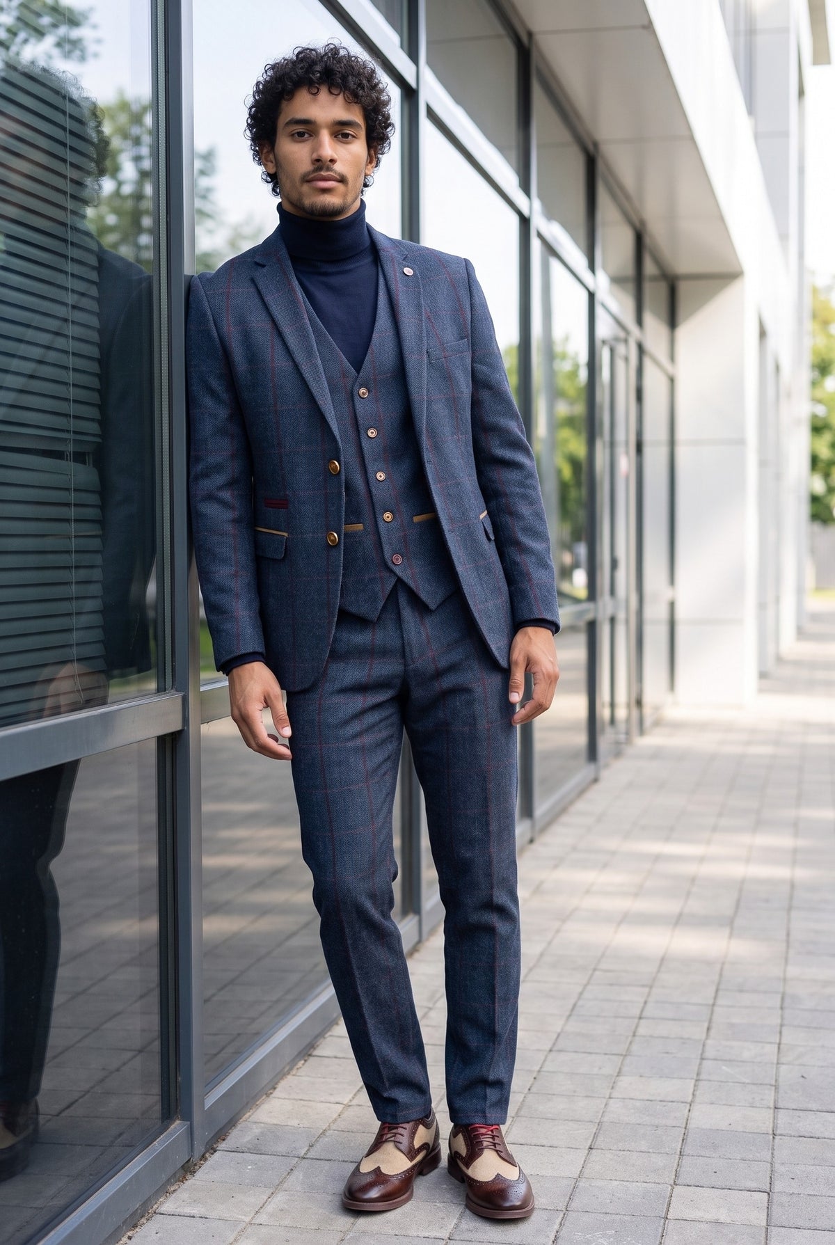 Look #646 styled with Pánský tmavě modrý rolák, měkký pletený svetr z viskózové směsi s dlouhým rukávem