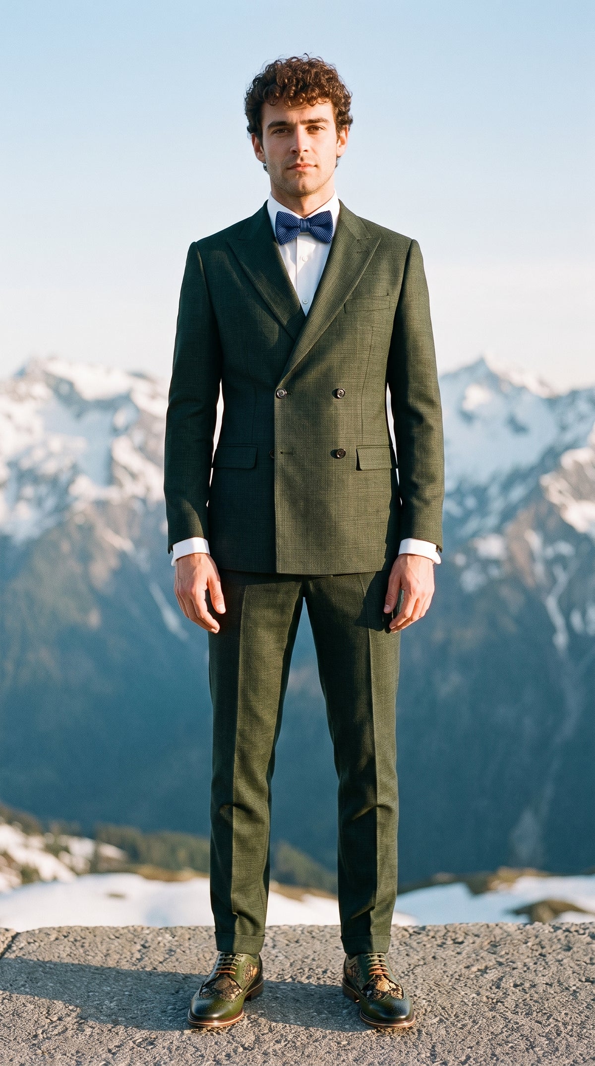 Look #345 styled with Caridi - Pánský dvoudílný olivově zelený dvouřadý oblek